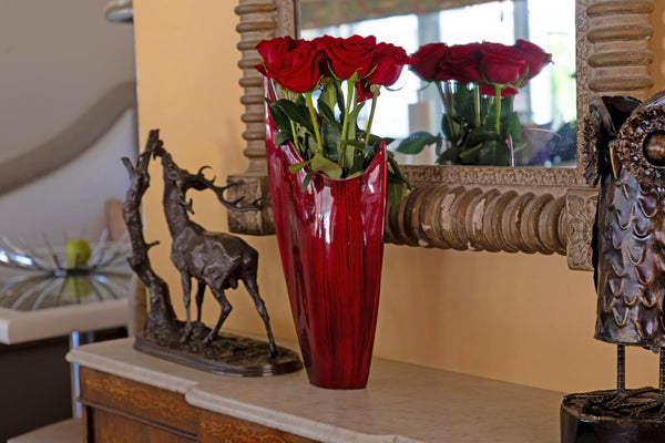 Red Glazed Aluminum Pointed Vase — 8"L x 3"W x 18"H