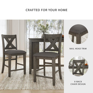 Counter Height Bar Stools Set of 2 – Upholstered Wood Frame