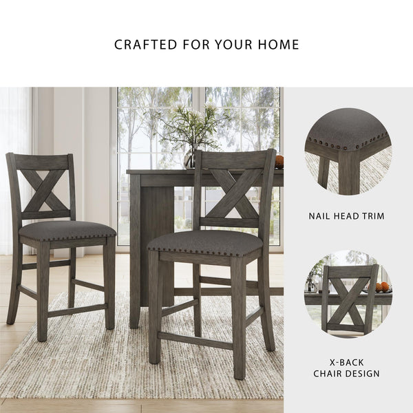 Counter Height Bar Stools Set of 2 – Upholstered Wood Frame