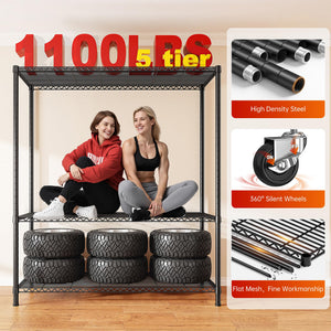 45" Wire Storage Shelves with Cover & Wheels – 5-Tier Metal Rack