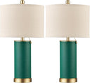 PU Leather Table Lamp Set of 2 with Beige Fabric Shade
