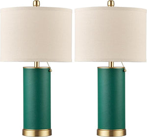 PU Leather Table Lamp Set of 2 with Beige Fabric Shade