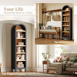 69" Tall Skinny Bookshelf with Arched Top & Adjustable Shelves