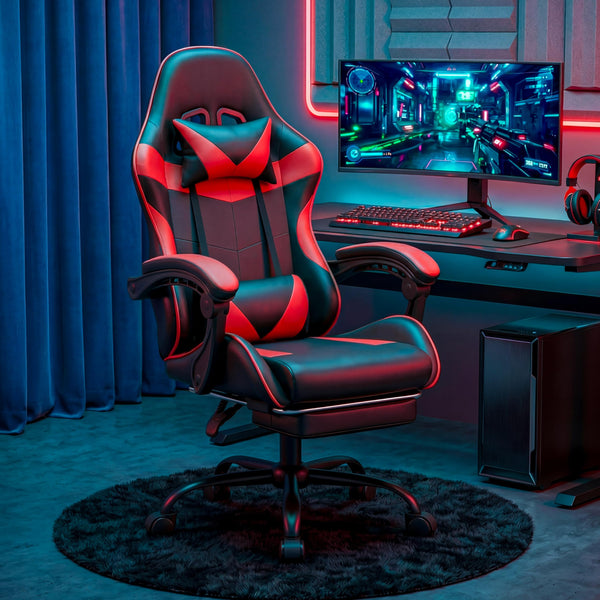 Ergonomic Gaming Chair with Footrest & Reclining Backrest