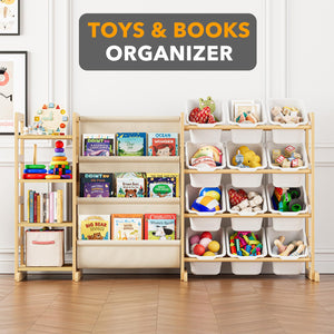 3-Tier Kids Toy Storage Organizer with 4 Shelves & 12 Bins