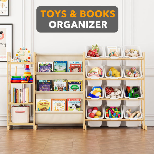 3-Tier Kids Toy Storage Organizer with 4 Shelves & 12 Bins