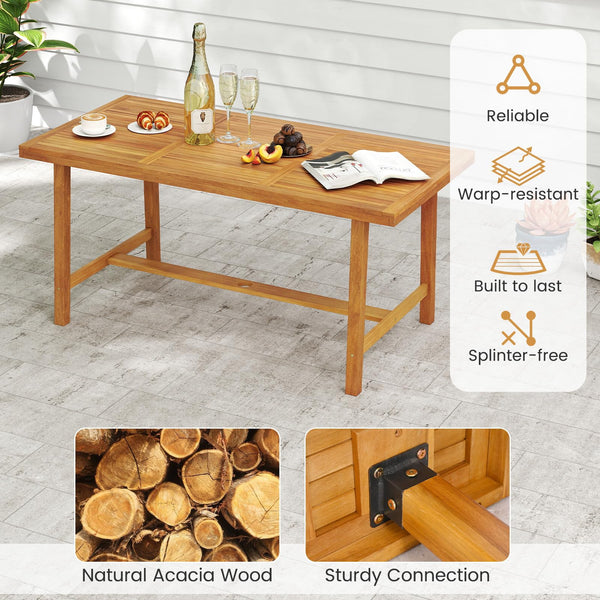 6-Piece Acacia Wood Outdoor Dining Set with Umbrella Hole, Bench & 4 Cushioned Armchairs