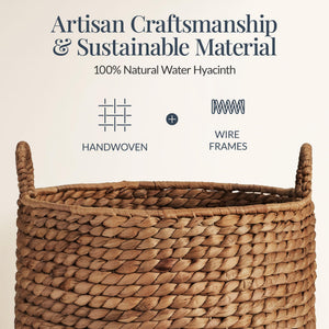2-Piece Handwoven Water Hyacinth Nesting Baskets with Handles