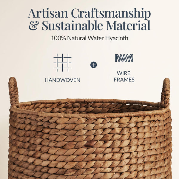 2-Piece Handwoven Water Hyacinth Nesting Baskets with Handles