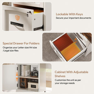 L-Shaped Farmhouse Executive Desk with Drawers & Charging Station