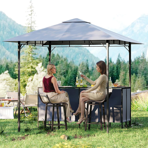 3-Piece Outdoor Bar Set with 8x8 FT Grill Gazebo & 2 Bar Stools