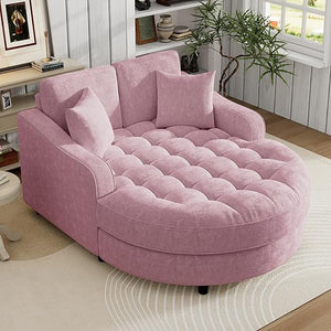 Chenille Chaise Lounge Sofa Bed with Tufted Seat & Removable Pillows