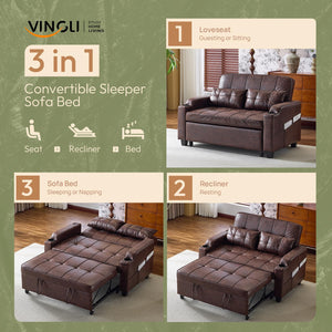 Convertible Sofa Bed with USB Ports & Cup Holders