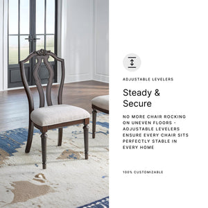 Traditional Upholstered Dining Chairs - Dark Brown & Tan, Set of 2