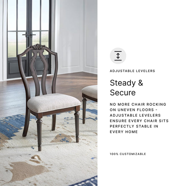 Traditional Upholstered Dining Chairs - Dark Brown & Tan, Set of 2