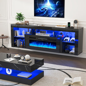 71" Floating Fireplace TV Stand with Electric Fireplace & LED Lights
