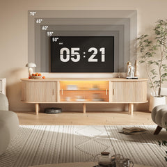 70-Inch Fluted TV Stand with LED Lights & Sliding Doors