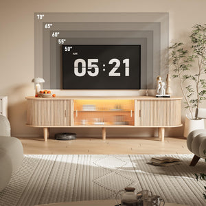 70-Inch Fluted TV Stand with LED Lights & Sliding Doors
