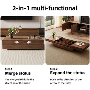 gaoyangjiaju Mid-Century Expandable Coffee Table with Storage – 47.2"-81.9" Adjustable Center Table for Living Room, Walnut Wood Finish