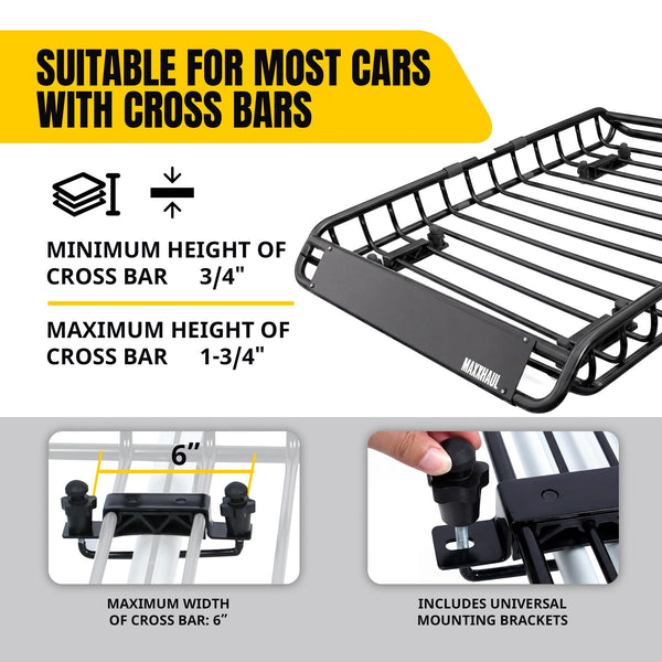 Steel Roof Rack Cargo Basket with Side Rails