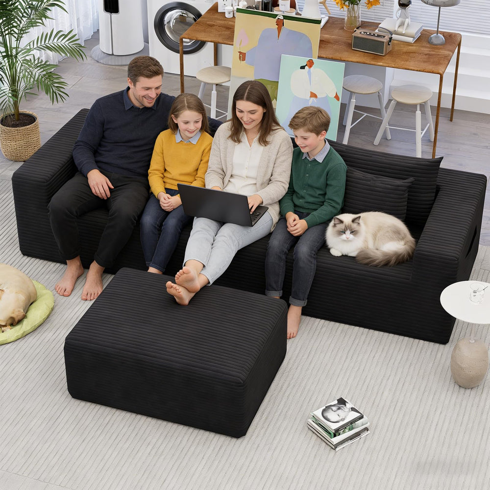 Oversized Corduroy Ottoman Rectangle Pouf with 28D Foam