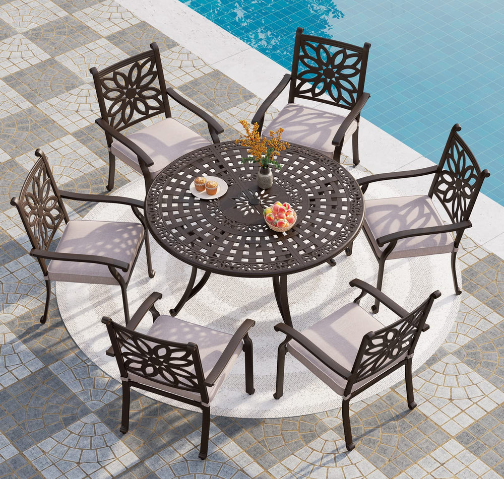 Round Cast Aluminum Outdoor Dining Table with Umbrella Hole