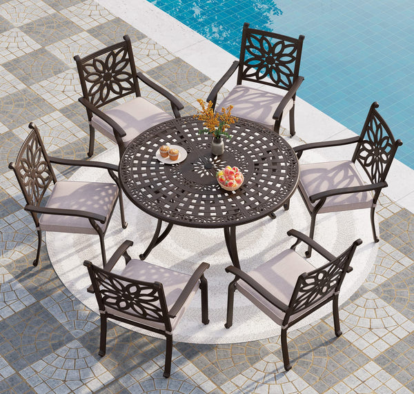 Round Cast Aluminum Outdoor Dining Table with Umbrella Hole