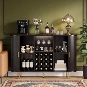 55" Fluted Wine Bar Cabinet with LED Lights