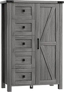 5-Drawer Dresser with Barn Door & Adjustable Shelves