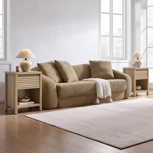 Fluted Nightstand Set of 2 with Drawer & Storage Shelf