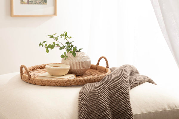 Round Woven Rattan Tray with Handles