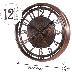 Large Moving Gears Wall Clock – 21 Inch Analog Art Deco Metal Clock