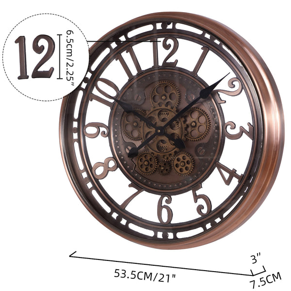 Large Moving Gears Wall Clock – 21 Inch Analog Art Deco Metal Clock