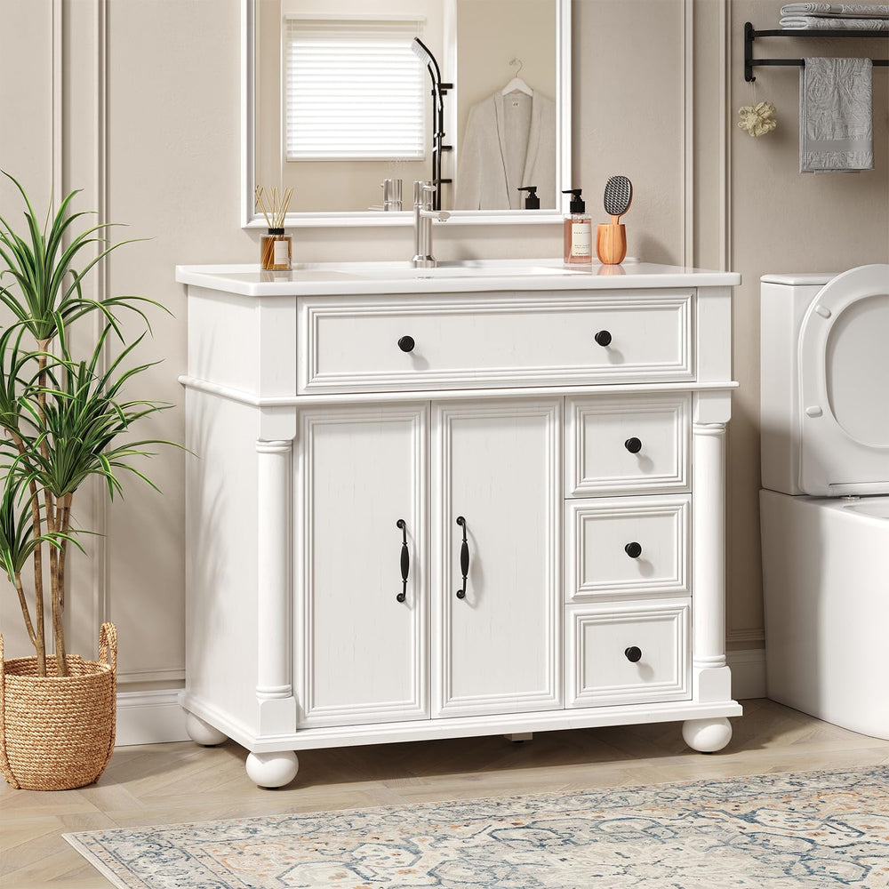 36" Farmhouse Bathroom Vanity with Integrated Ceramic Sink & Soft-Close Storage