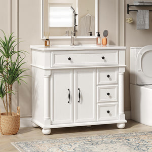 36" Farmhouse Bathroom Vanity with Integrated Ceramic Sink & Soft-Close Storage