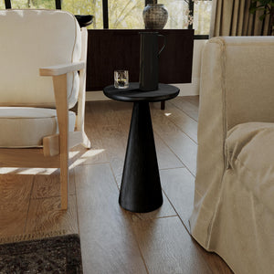 Round Wood Side Table – Rustic Industrial Accent