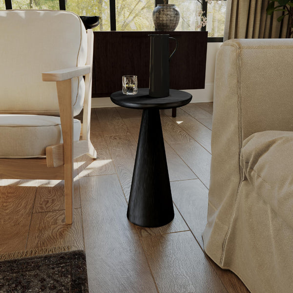 Round Wood Side Table – Rustic Industrial Accent