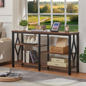 Industrial Console Table with Open Shelves – 47 Inch, Brown