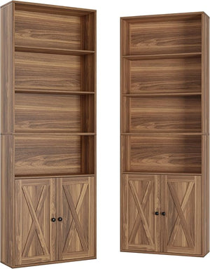 6-Tier Industrial Bookcase with Doors, Set of 2