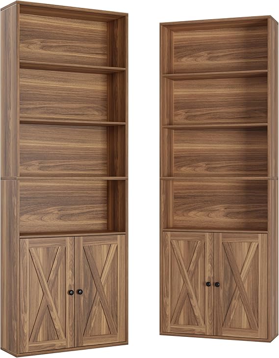 6-Tier Industrial Bookcase with Doors, Set of 2