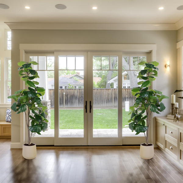 Artificial Fiddle Leaf Fig Tree with White Planter
