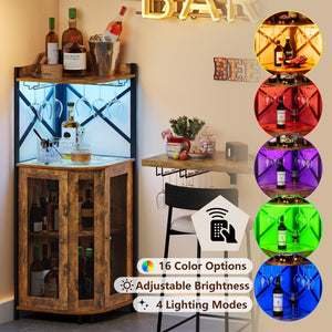 Corner Bar Cabinet with LED Lights