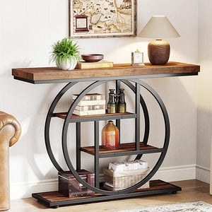 4-Tier Industrial Console Table with Circle Base