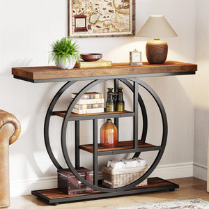 4-Tier Industrial Console Table with Circle Base