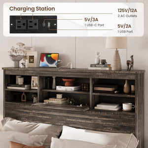 Queen Size Bedroom Set with Dresser & 2 Nightstands – Platform Bed with USB Charging & Storage Headboard