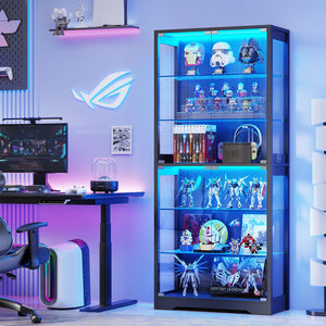 6-Tier Glass Display Cabinet with LED Lights & Motion Sensor