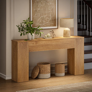 61" Fluted Console Table with 2 Storage Cabinets