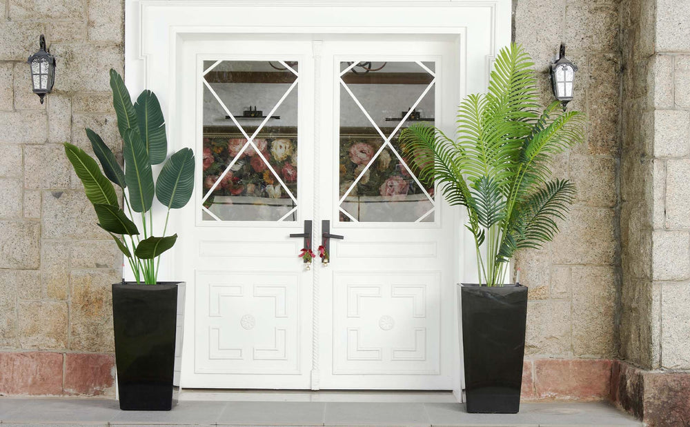Tall Self-Watering Outdoor Planters Set of 2 with Drainage & Water Level Monitor