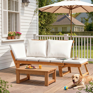 Acacia Wood Outdoor Loveseat with Adjustable Armrests & Cushions