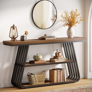 55" 3-Tier Console Table with Iron Frame